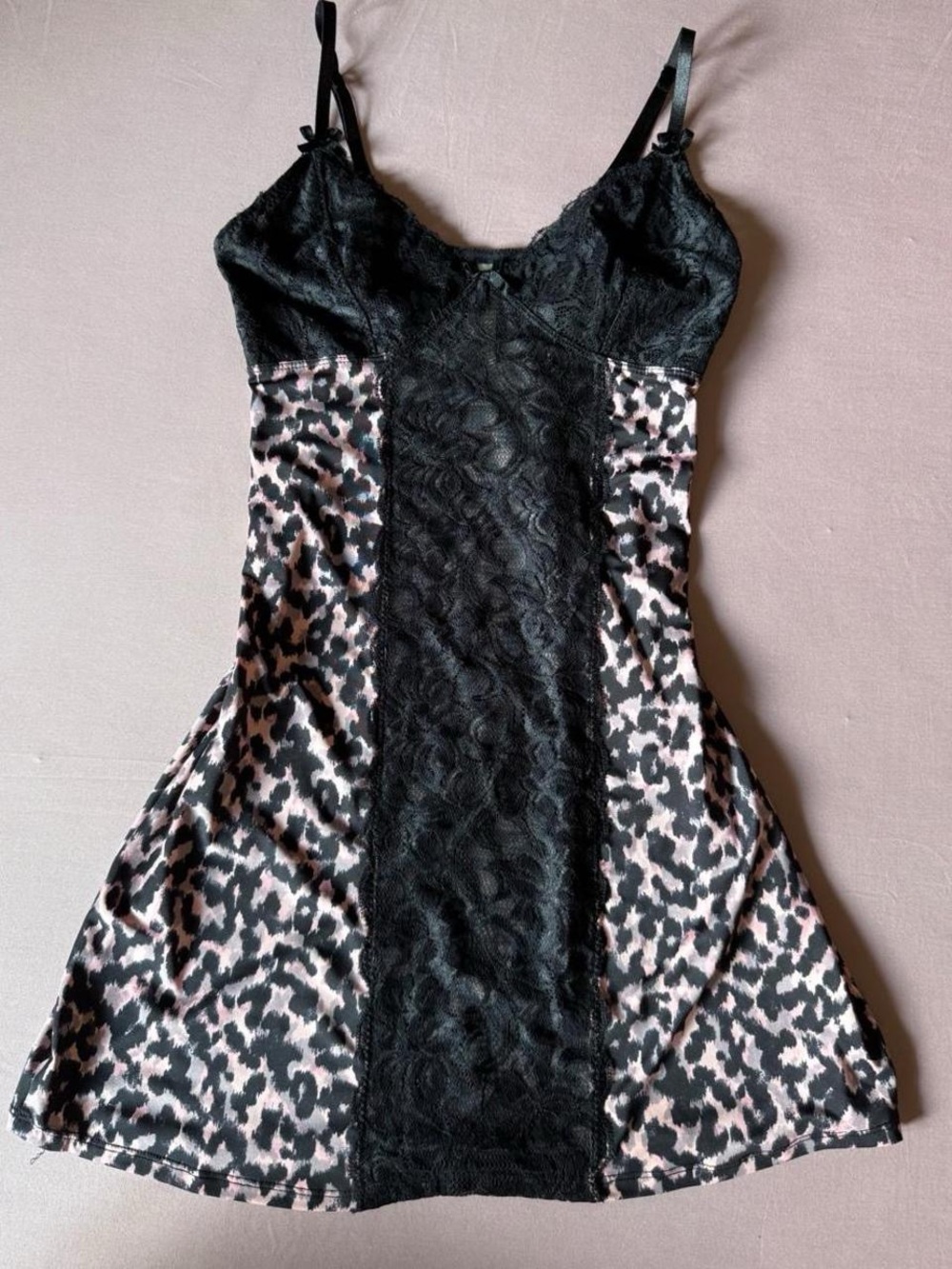 Black Lace & Pink Leopard Slip Dress